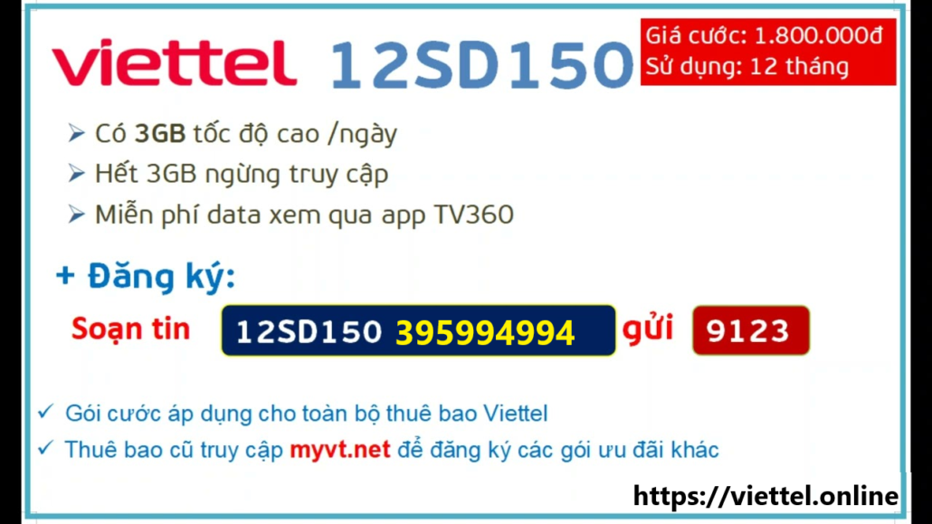 gói cước 12SD150 Viettel