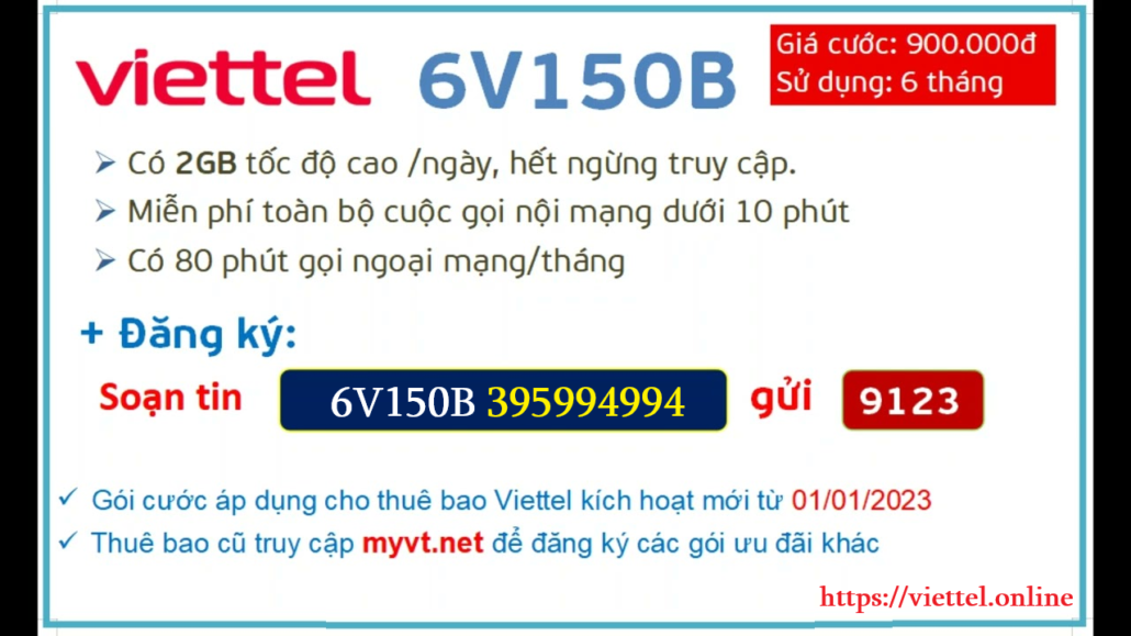 gói cước 6V150B Viettel