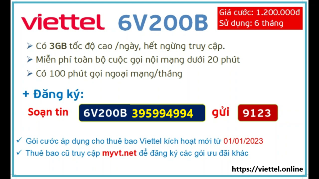 Gói cước 6V200B Viettel