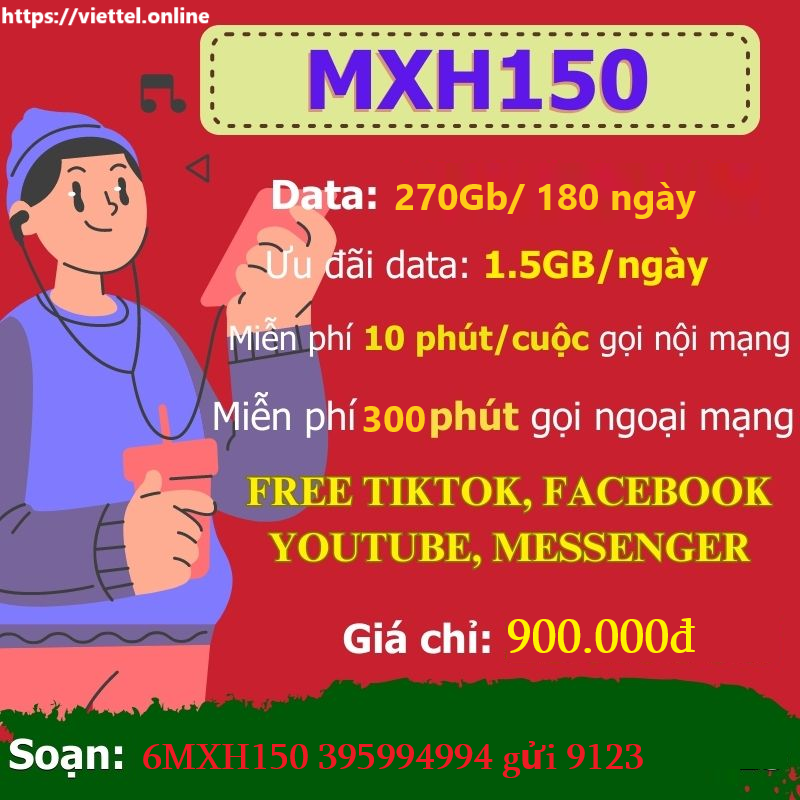 Gói cước 6MXH150 Viettel