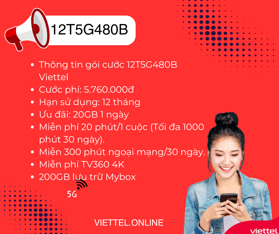 Gói cước 12T5G480B Viettel